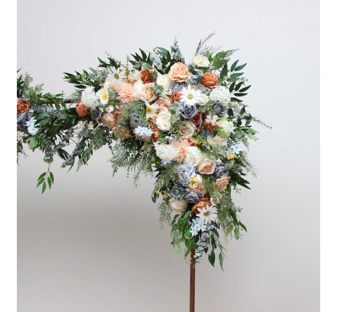 Flower Arch Arrangement in Ivory, Yellow, Peach & Dusty Blue | Faux Floral Archway for Wedding