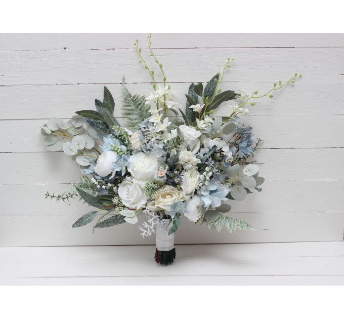 Wedding Bouquets in White & Sky Blue | Faux Bridal & Bridesmaid Bouquets