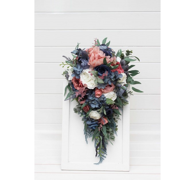 Wedding Bouquets in Dusty Rose, Mauve & Navy Blue | Faux Bridal & Bridesmaid Bouquets