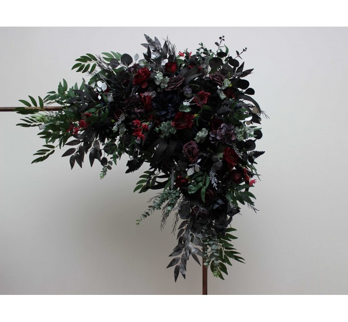 Flower Arch Arrangement in Purple, Black, Navy Blue, Burgundy, Silver & Green | Faux Floral Archway for Gothic Wedding