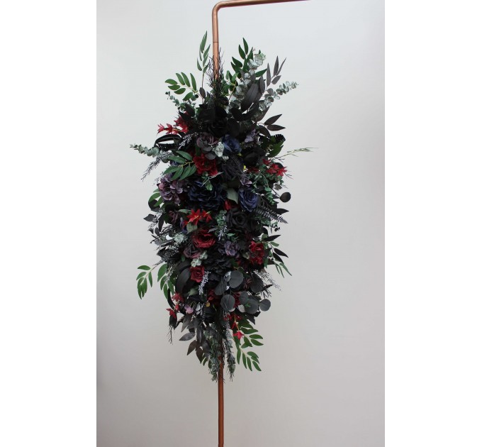 Flower Arch Arrangement in Purple, Black, Navy Blue, Burgundy, Silver & Green | Faux Floral Archway for Gothic Wedding