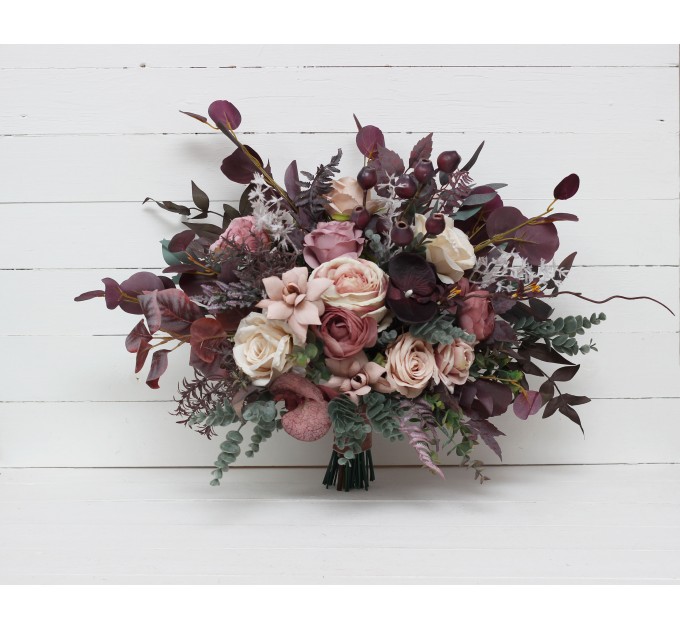 Wedding Bouquets in Mauve, Purple & Beige | Faux Bridal & Bridesmaid Bouquets