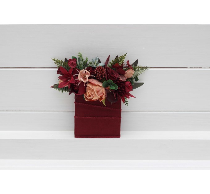 Pocket Boutonniere in Burgundy & Dusty Rose | Faux Flower Accessories
