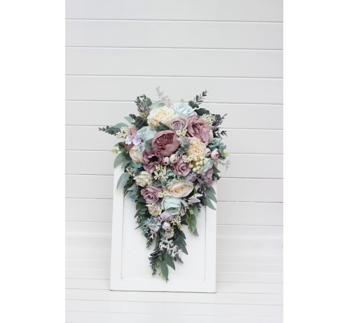 Wedding Bouquets in Dusty Purple, Pale Turquoise & Cream | Faux Bridal & Bridesmaid Bouquets