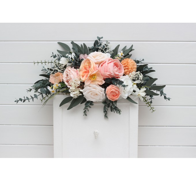 Flower Arch Arrangement in Blush Pink, White, Peach & Yellow | Faux Floral Archway for Wedding