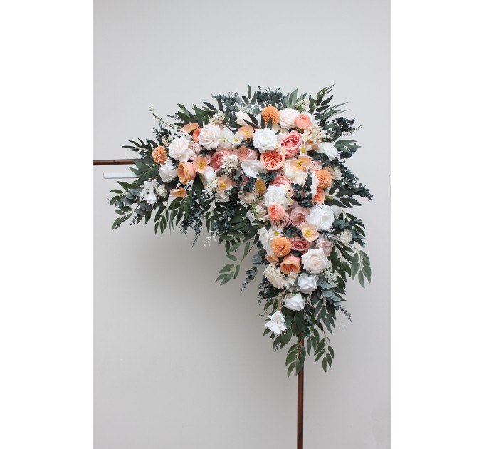 Flower Arch Arrangement in Blush Pink, White, Peach & Yellow | Faux Floral Archway for Wedding
