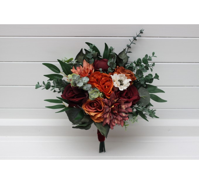 Wedding Bouquets in Burnt Orange, Burgundy & Cream | Faux Bridal & Bridesmaid Bouquets