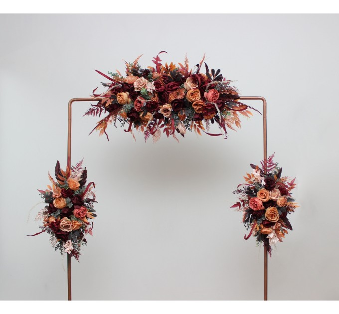 Flower Arch Arrangement in Burgundy & Terracotta | Faux Floral Archway for Wedding
