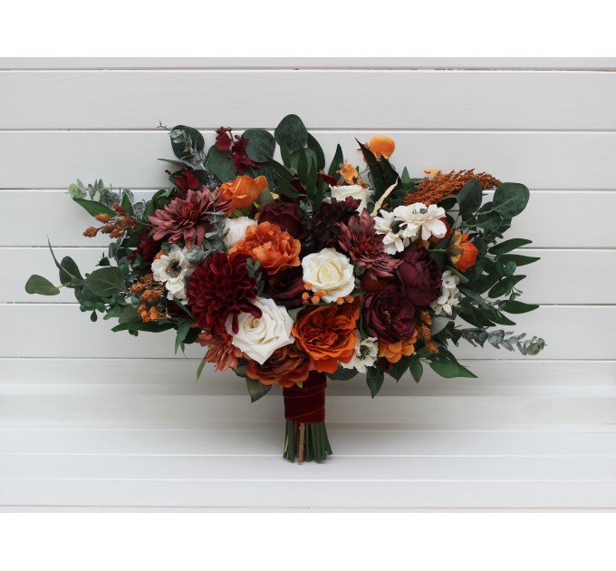 Wedding Bouquets in Burnt Orange, Burgundy & Cream | Faux Bridal & Bridesmaid Bouquets