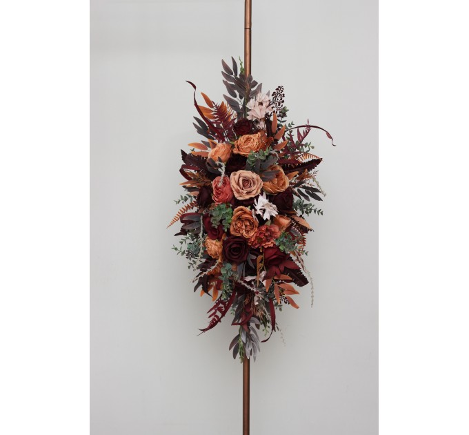 Flower Arch Arrangement in Burgundy & Terracotta | Faux Floral Archway for Wedding