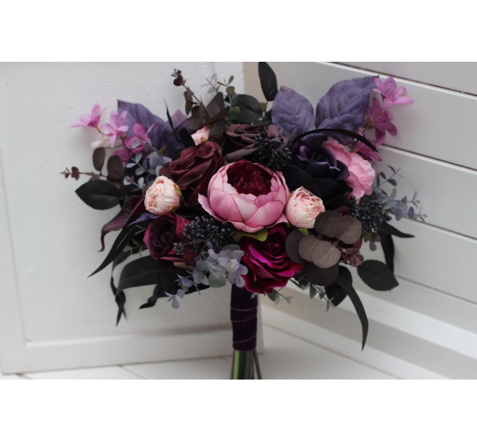 Wedding Bouquets in Deep Purple, Fuchsia & Candy Pink | Cascading Faux Bridal & Bridesmaid Bouquets