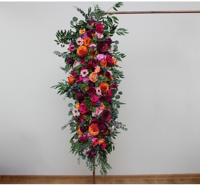 Flower Arch Arrangement in Orange, Pink & Magenta | Faux Floral Archway for Wedding