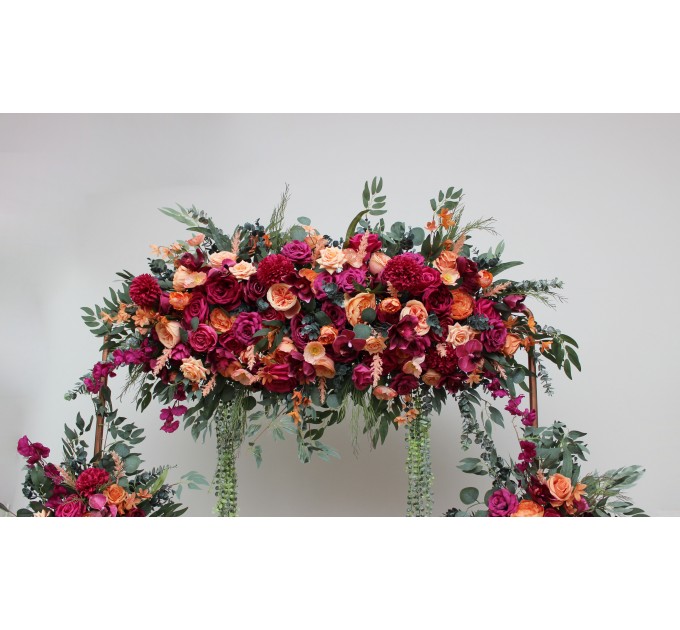 Flower Arch Arrangement in Magenta, Peach & Coral | Faux Floral Archway for Wedding