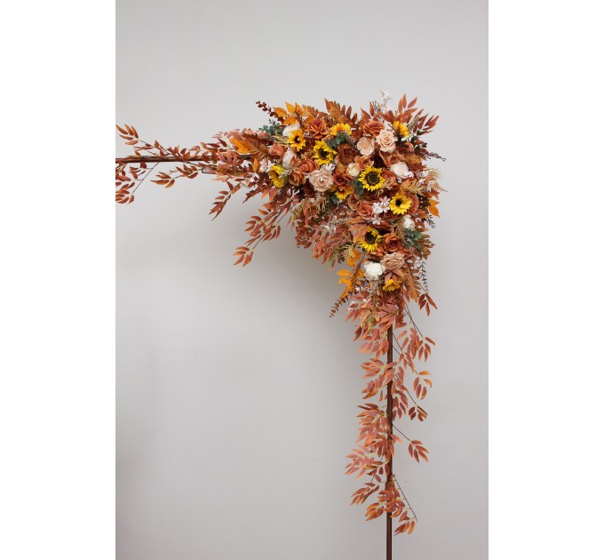 Flower Arch Arrangement in Rust & Ivory | Faux Sunflower Floral Archway for Wedding