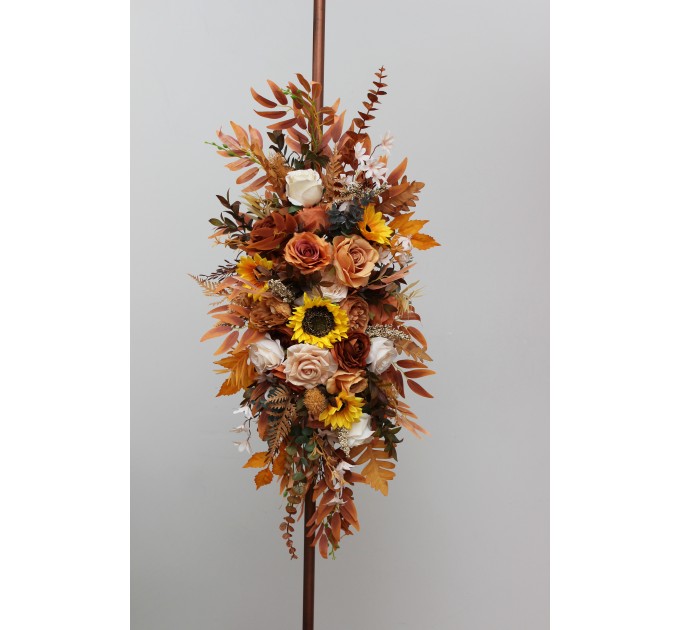 Flower Arch Arrangement in Rust & Ivory | Faux Sunflower Floral Archway for Wedding