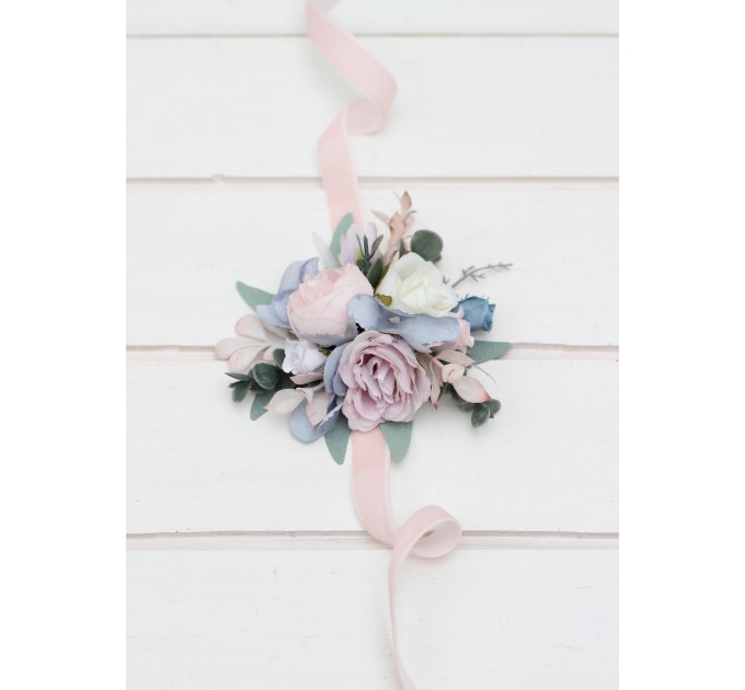 Wedding Boutonnieres in Dusty Blue, Blush Pink & White | Faux Flower Accessories