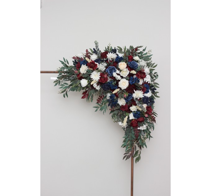 Flower Arch Arrangement in Burgundy, Ivory & Navy Blue | Faux Floral Archway for Wedding