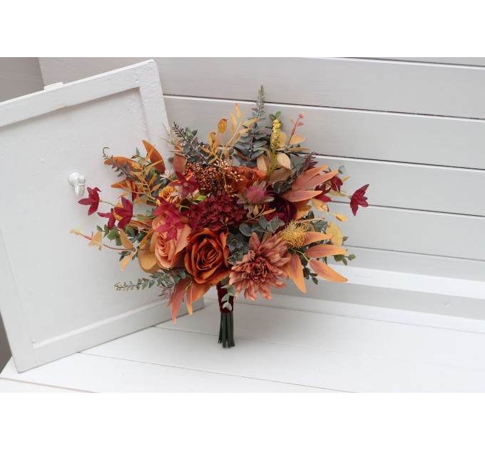 Wedding Bouquets in Rust, Burgundy & Orange | Faux Bridal & Bridesmaid Bouquets
