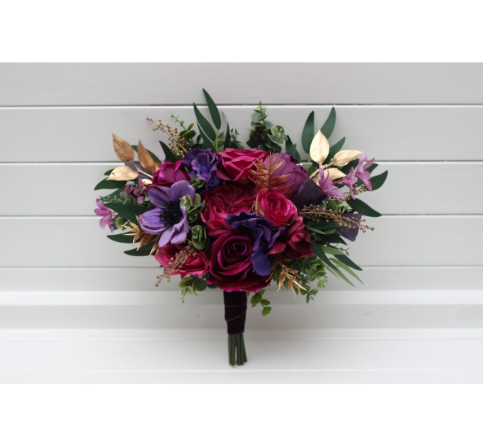 Wedding Bouquets in Purple, Magenta & Gold | Faux Bridal & Bridesmaid Bouquets