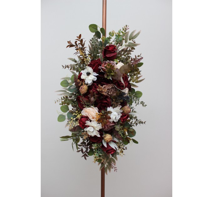Flower Arch Arrangement in Burgundy, Ivory & White | Faux Floral Archway for Wedding