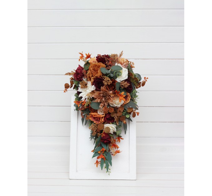 Wedding Bouquets in Cinnamon, Ivory, Burgundy & Orange | Faux Bridal & Bridesmaid Bouquets