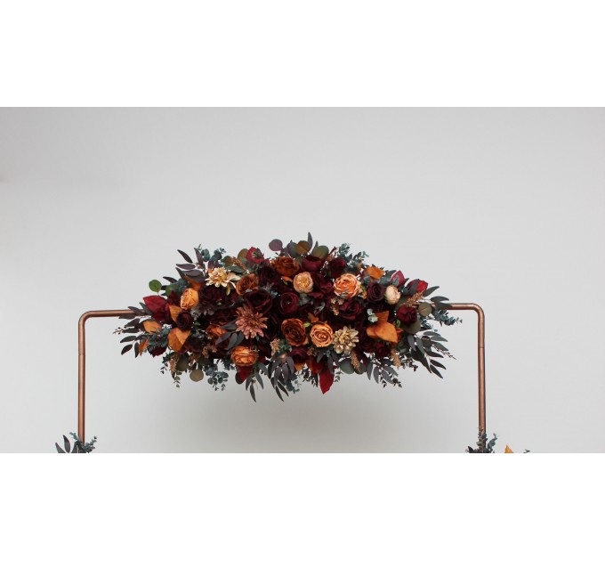Flower Arch Arrangement in Burgundy, Orange, Rust & Brown | Faux Floral Archway for Wedding