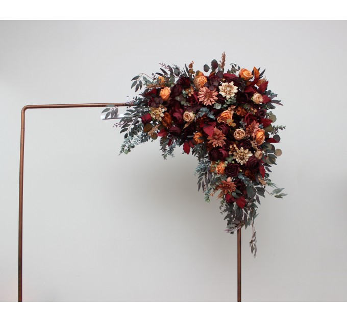 Flower Arch Arrangement in Burgundy, Orange, Rust & Brown | Faux Floral Archway for Wedding