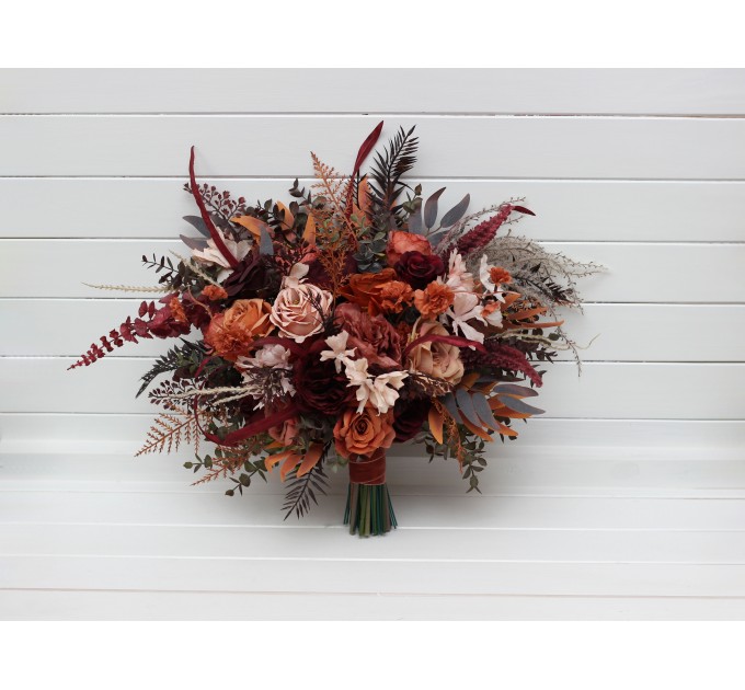 Wedding Bouquets in Burgundy & Terracotta | Faux Bridal & Bridesmaid Bouquets