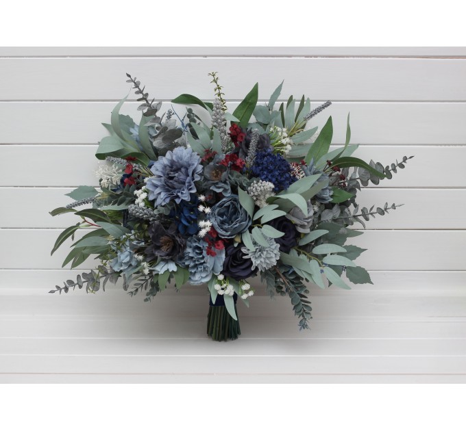Navy Blue, Dusty Blue, Burgundy & Sage Green Wedding Bouquets | Faux Bridal & Bridesmaid Flowers