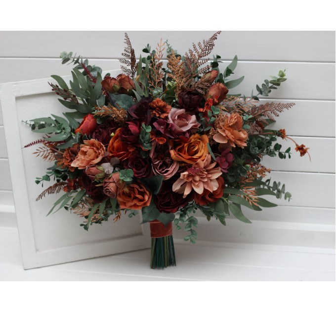 Wedding Bouquets in Burgundy, Dusty Rose, Terracotta & Rust | Faux Bridal & Bridesmaid Bouquets