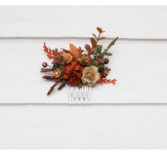 Flower comb in terracotta rust orange color scheme. Wedding accessories for hair. Bridal flower comb. Bridesmaid floral comb. 5331