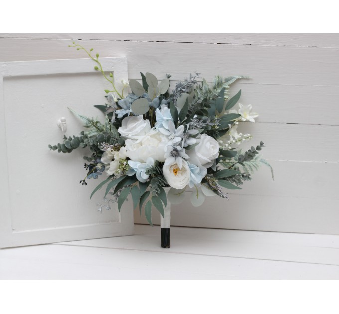 Wedding Bouquets in White & Sky Blue | Faux Bridal & Bridesmaid Bouquets
