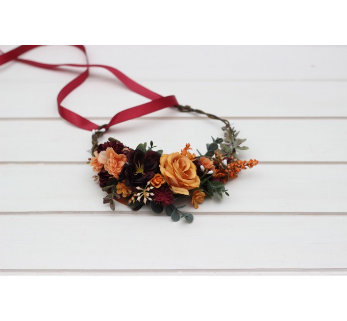 Rust burgundy cinnamon orange flower crown. Hair wreath. Flower girl crown. Wedding flowers. 0033