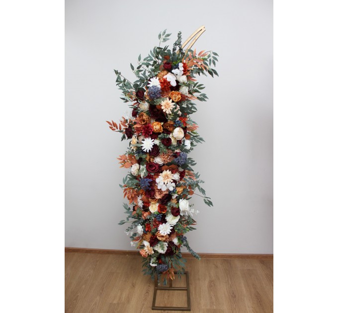 Flower Arch Arrangement in Rust, Burgundy & Ivory | Faux Floral Archway for Wedding