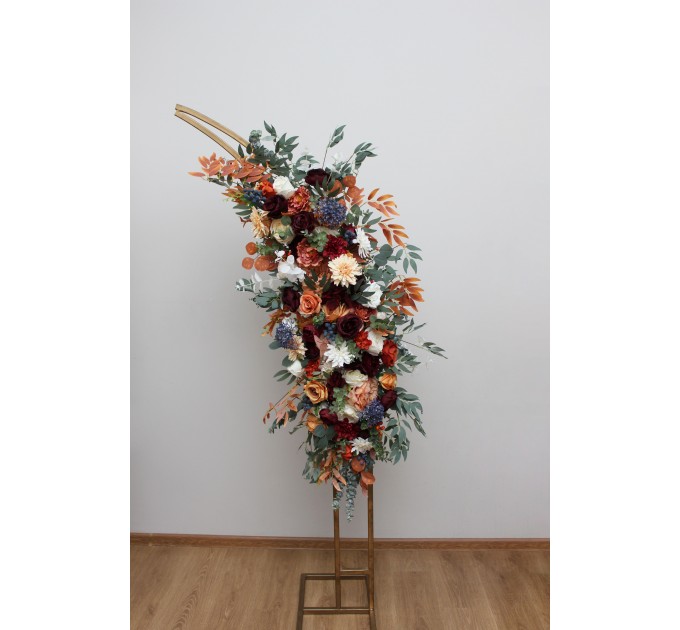 Flower Arch Arrangement in Rust, Burgundy & Ivory | Faux Floral Archway for Wedding