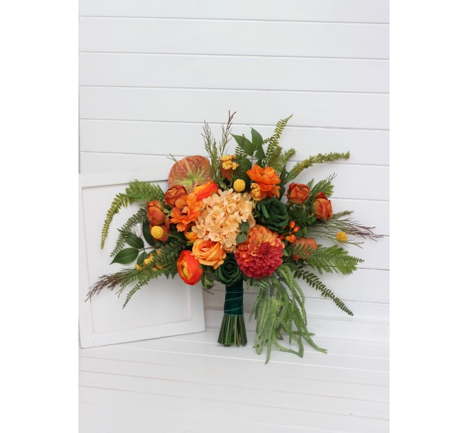 Orange & Green Wedding Bouquets | Faux Bridal & Bridesmaid Flowers