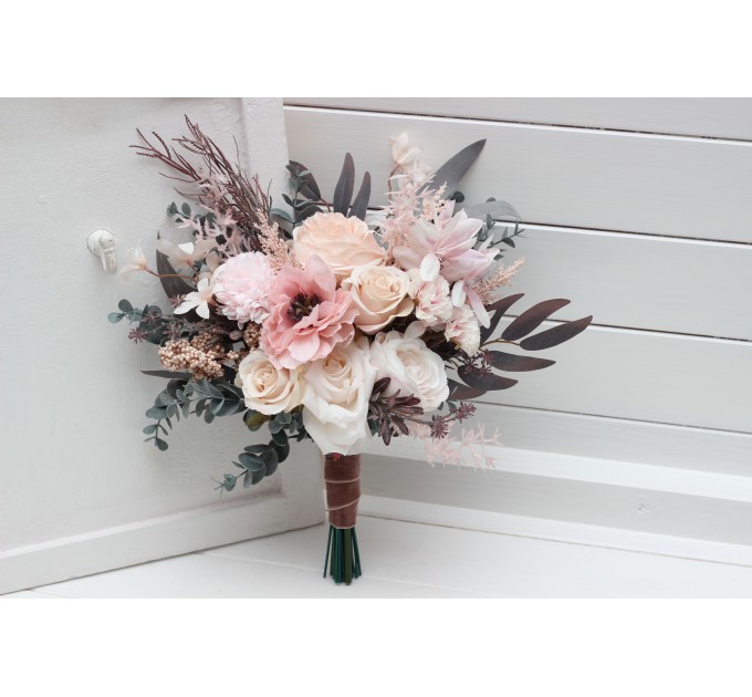 Wedding Bouquets in Dusty Pink & Blush Pink | Cascading Faux Bridal & Bridesmaid Bouquets