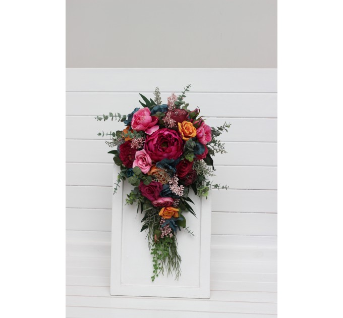 Jewel-Tone Wedding Bouquets in Emerald Green, Orange, Magenta & Teal | Faux Bridal & Bridesmaid Bouquets