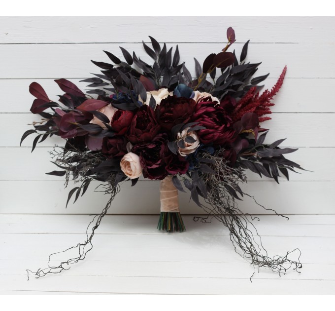Wedding Bouquets in Purple, Burgundy, Beige & Navy Blue | Halloween-Inspired Faux Bridal & Bridesmaid Bouquets
