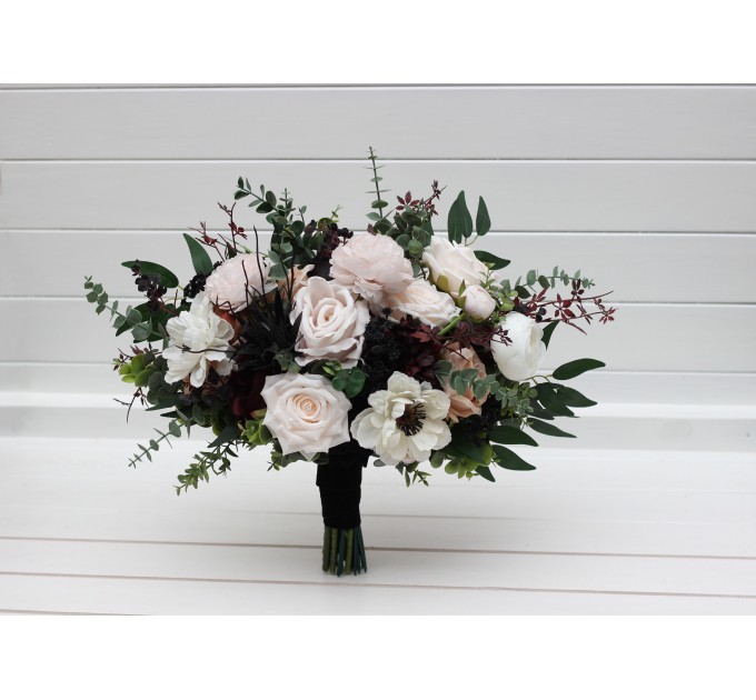 Blush Pink, Burgundy, Black, White, and Brown Wedding Bouquets – Moody Bridal & Bridesmaid Designs