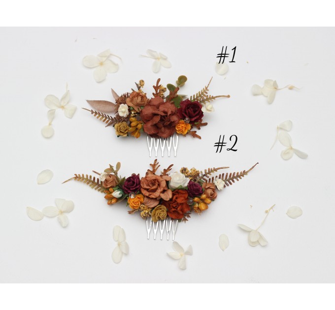 Flower Combs in Terracotta Mustard Burgundy Ivory Colors/ Wedding accessories