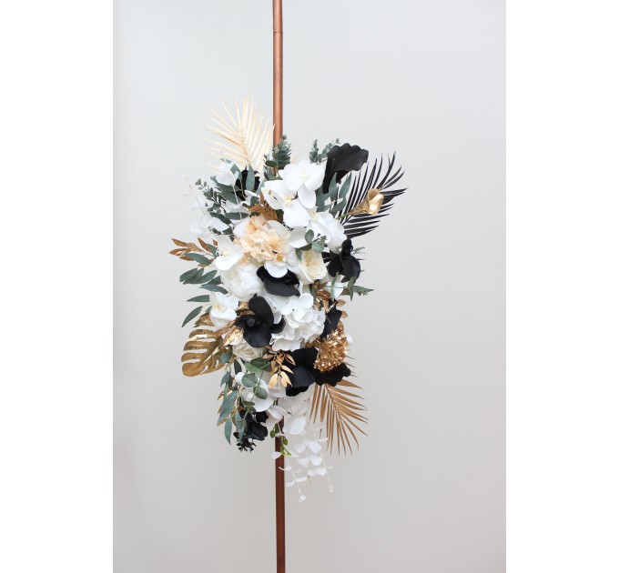Flower Arch Arrangement in Black, Gold & White | Faux Floral Archway for Wedding
