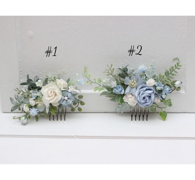 Elegant Dusty Blue & White Wedding Accessories – Hair Combs