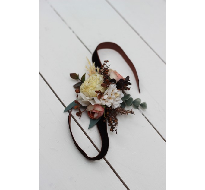 Wedding Boutonnieres & Wrist Corsage in Orange, Rust, Cinnamon & Peach | Faux Flower Accessories