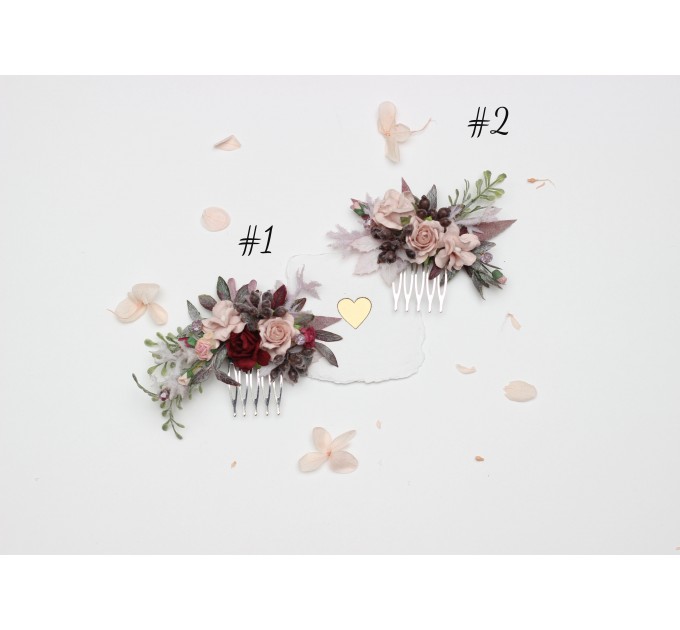 Blush Pink & Burgundy Wedding Accessories – Hair Combs with Crystals and Berries