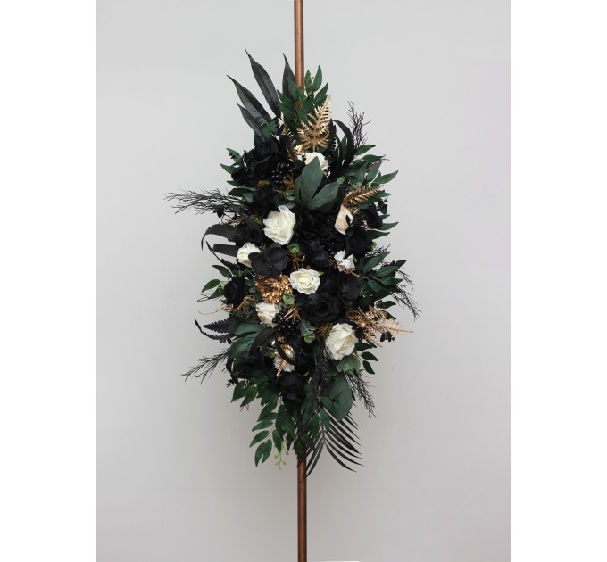 Flower Arch Arrangement in Hunter Green, Ivory, Black, and Gold