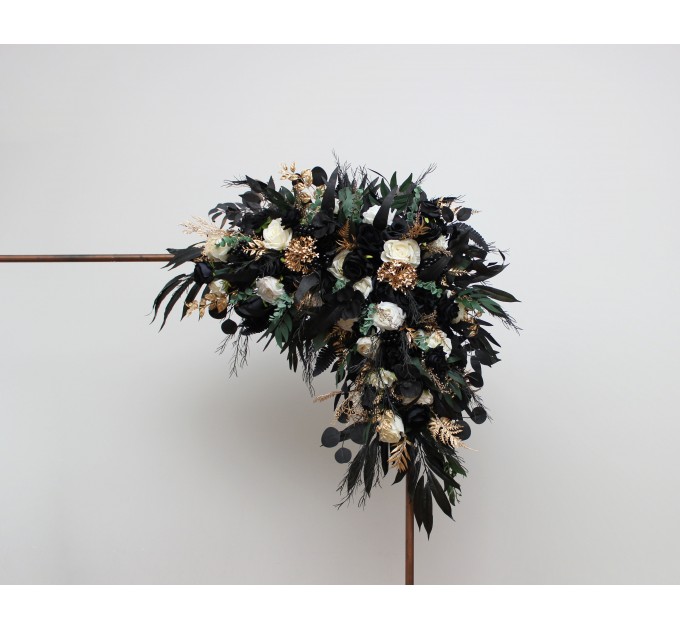 Flower Arch Arrangement in Hunter Green, Ivory, Black, and Gold
