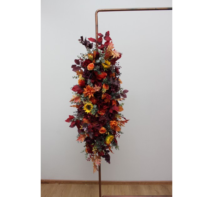Sunflower Floral Arch Arrangement | Burgundy, Orange & Purple Fall Wedding Decor