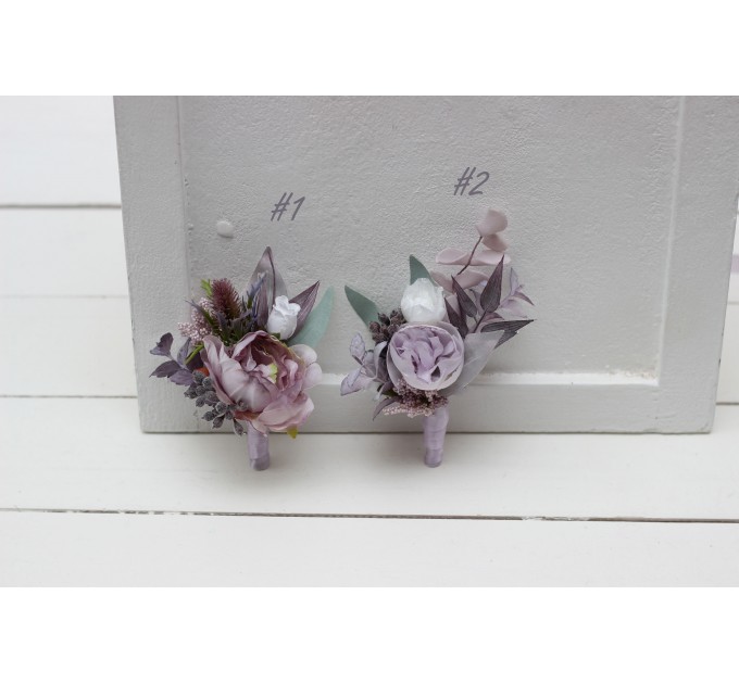 Wedding Boutonnieres & Wrist Corsage in Lilac & White | Faux Flower Accessories