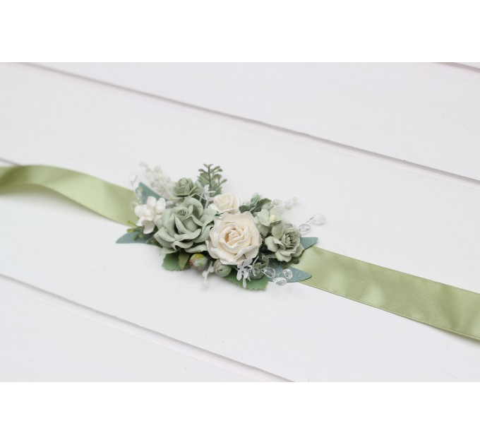 Sage Green, White & Ivory Wedding Belt | Floral Sash for Flower Girl